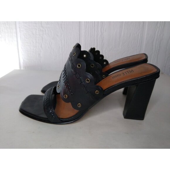 Pelle Moda Sandals Women's Sz 8 Black Open Toe Shoes Strappy Chunky Heel Grommet - Picture 3 of 8